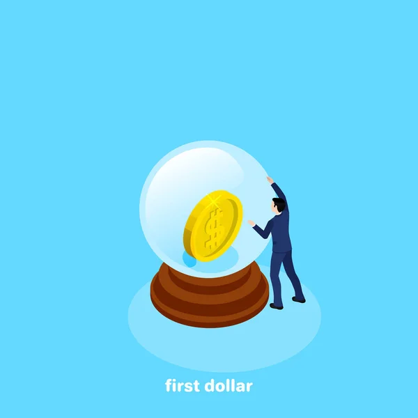 Πρώτο Δολάριο Ένα Γυάλινο Μπολ Και Άνθρωπος Μια Επιχείρηση Κοστούμι — Διανυσματικό Αρχείο