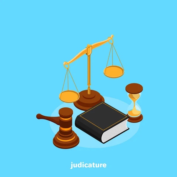 Conjunto Atributos Poder Judiciário Estilo Isométrico — Vetor de Stock