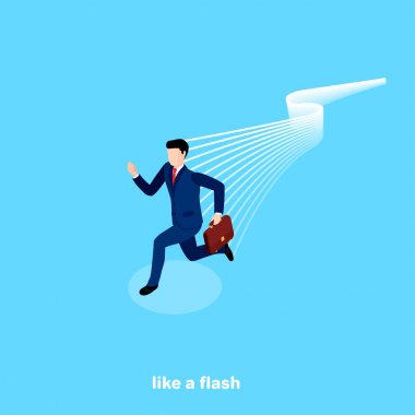 a man in a business suit with a briefcase runs faster than lightning, an isometric image clipart