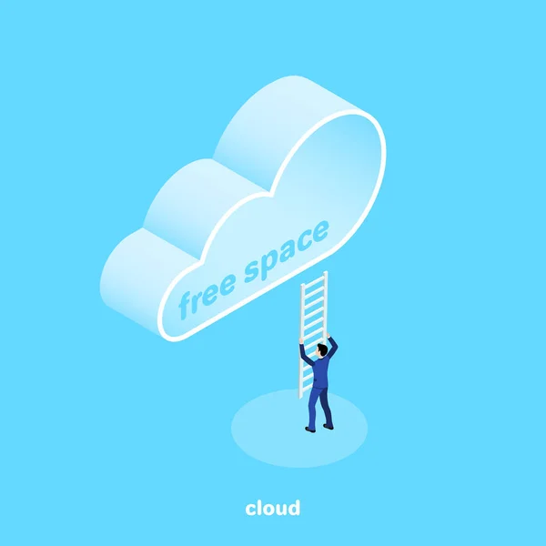 Isometric Image Man Business Suit Substitutes Ladder Cloud — Stock Vector