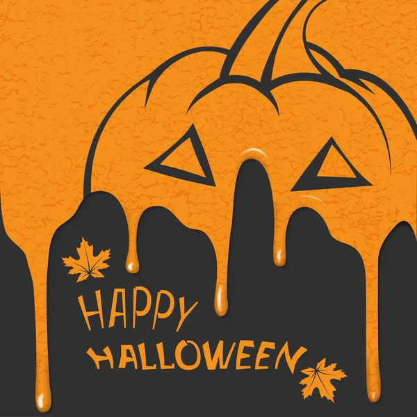 Płaski Obraz Kartki Okolicznościowej Halloween Sylwetka Dyni Pomarańczowym Tle Emulsja — Wektor stockowy