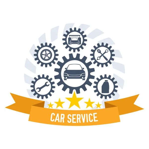 Flat Image White Background Car Service Icons Gears Car Image — Stock Vector