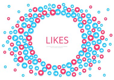 Beyaz arkaplanda düz bir resim, sevilen ve kalbi olan yuvarlak simgeler, sosyal ağlar ve internet