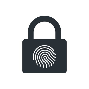 Beyaz arkaplanda düz vektör simgesi, parmak izi kilidi
