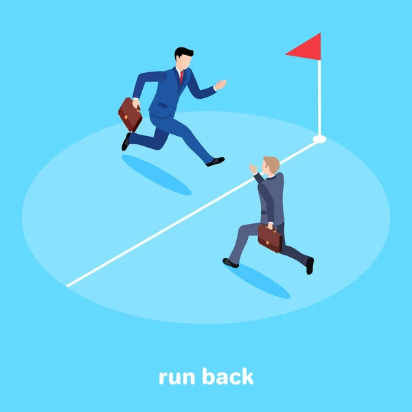 Isometrisches Bild Auf Blauem Hintergrund Männer Business Anzügen Laufen Zur — Stockvektor