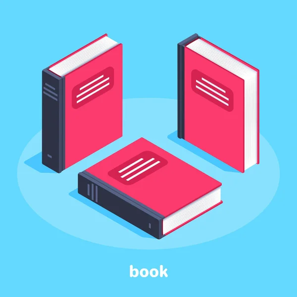 Imagen Vectorial Isométrica Sobre Fondo Azul Libro Rojo Diferentes Ángulos — Vector de stock