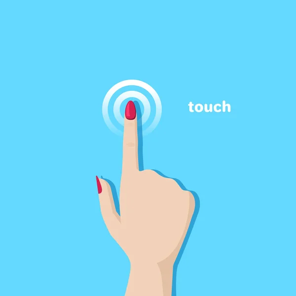 Flaches Vektorbild Auf Blauem Hintergrund Hand Mit Ausgestrecktem Finger Druck — Stockvektor