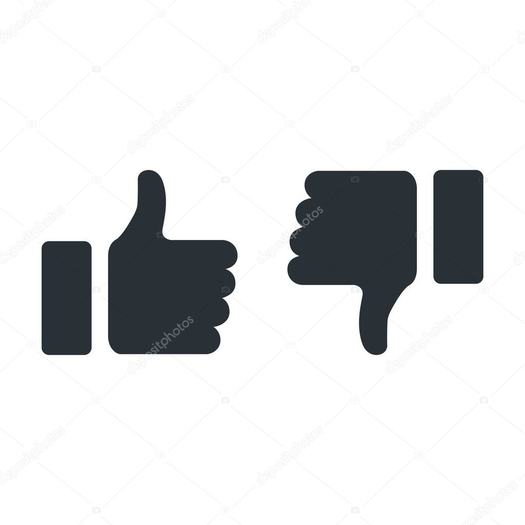 Flat vector image on white background, like and dislike icons in black