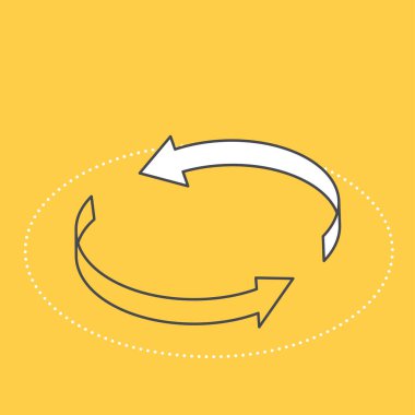 Sarı zemin üzerinde izometrik vektör resmi, bir daire içinde iki ok, takas simgesi, iş ve finans