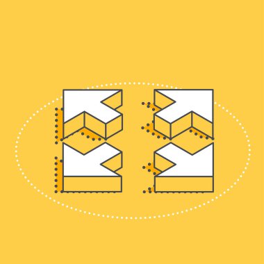 Sarı zemin üzerindeki izometrik vektör görüntüsü, farklı yönlere bakan dört ok, kapsamı genişletiyor