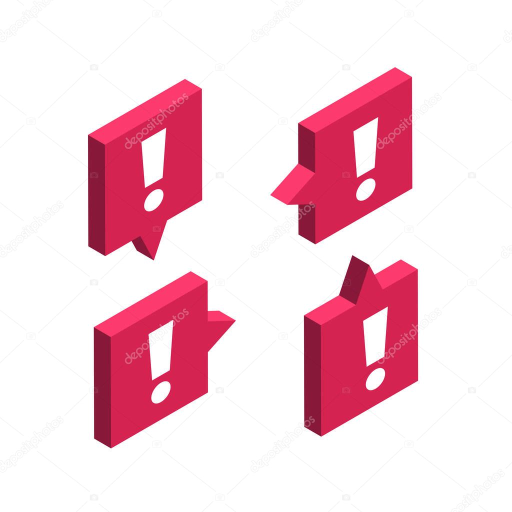 Isometric vector image on a white background, banner icons with an exclamation mark, an important note or news