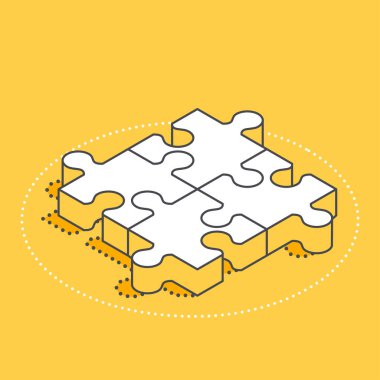 isometric vector image on a yellow background, four pieces puzzle, business concept icon clipart