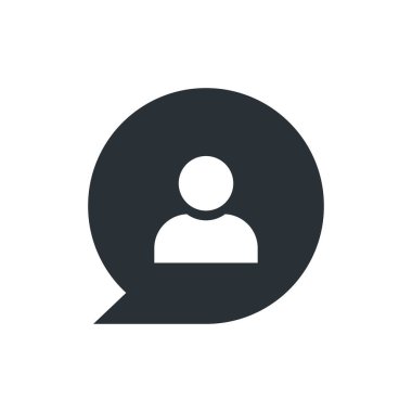 Beyaz arkaplanda düz vektör resmi, bir adamla baloncuk şeklinde siyah simge