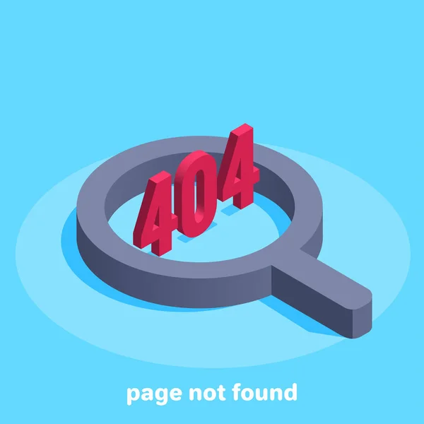 Isometrisches Vektorbild Auf Blauem Hintergrund Lupe Und Zahlen 404 Suchfehler — Stockvektor