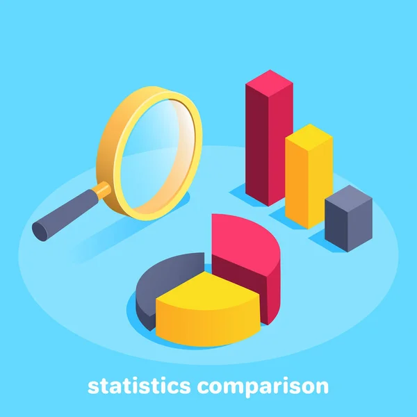 Imagen Vectorial Isométrica Sobre Fondo Azul Comparación Diferentes Tipos Diagramas — Vector de stock