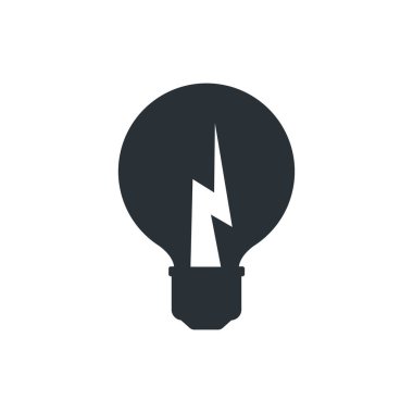 Beyaz arkaplanda düz vektör resmi, siyah ampul simgesi, yaratıcı fikir