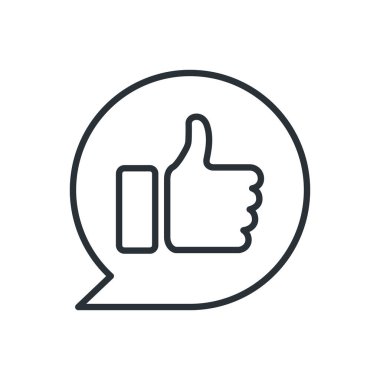 Yuvarlak mesaj bulutu içindeki simge gibi, beyaz arkaplan üzerinde doğrusal bir vektör biçiminde düz resim, sosyal medya onayı