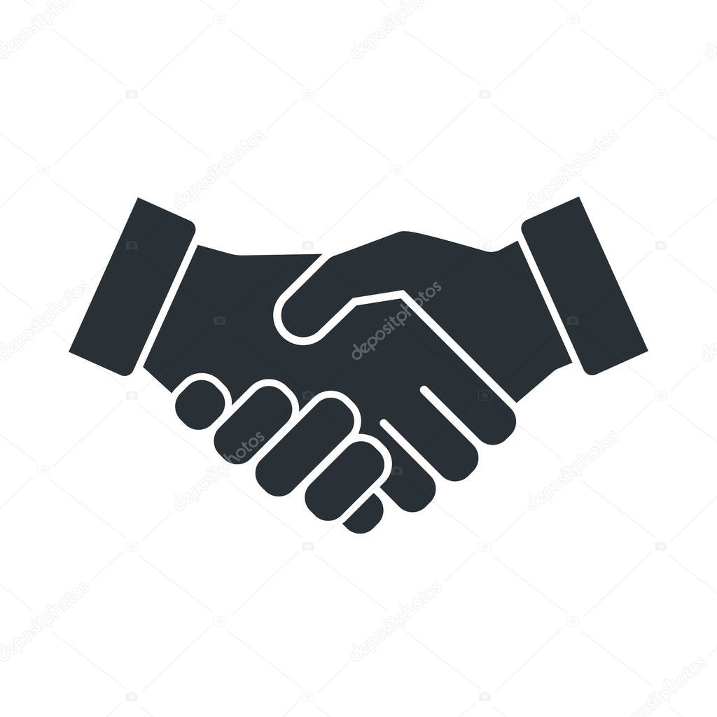 flat vector image on white background, handshake icon, business agreement and arrangement