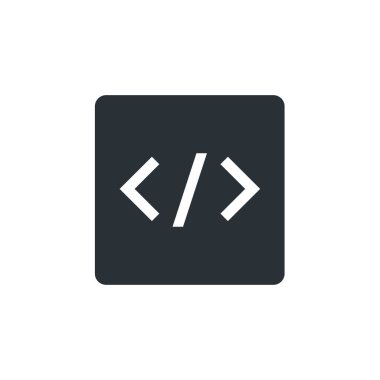 Beyaz arkaplanda düz vektör resmi, siyah kare simge, program kodu veya dili