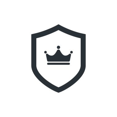 Beyaz arkaplanda düz vektör resmi, taç işaretli kalkan simgesi, para güvenliği