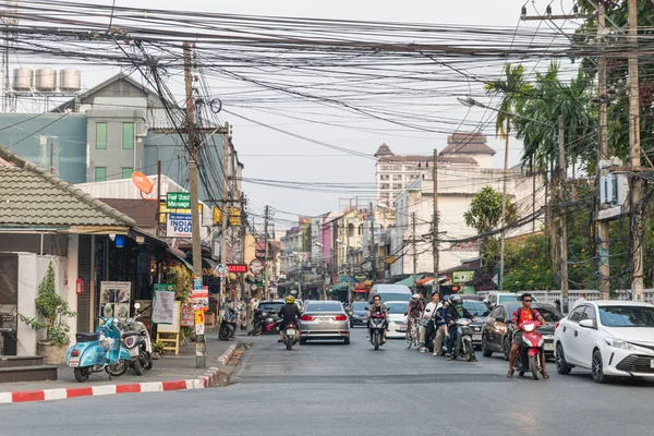 Chiang Mai Thailand Februar 2020 Befahrene Straße Einer Kreuzung Chiang — Stockfoto