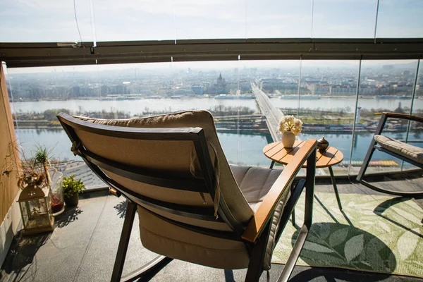 Chairs Table Balcony City Urban View Vienna City Quarantine Isolation — Stock Photo, Image