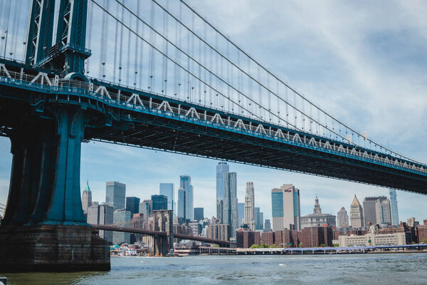 Manhattan Bridge and view on New York downtown, cityscape of Manhattan, USA