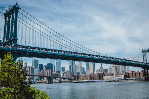 Manhattan Bridge and view on New York downtown, cityscape of Manhattan, USA