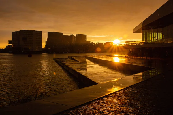 Spring Sunset Rain Eye Film Museum Amsterdam Iconic Modern Architecture — Stock Photo, Image