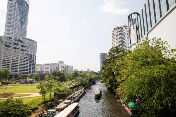 Bangkok Tailândia Fevereiro 2020 Vista Sobre Canal Perto Pathumwananurak Park — Fotografia de Stock
