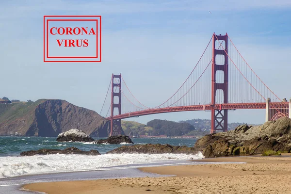 Corona Virus San Francisco Rotes Covid Schild Auf Dem Panorama — Stockfoto