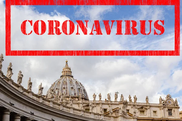 Coronavirus Italien Rotes Stempelzeichen Des Covid Coronavirus Statuen Der Vatikanstadt — Stockfoto