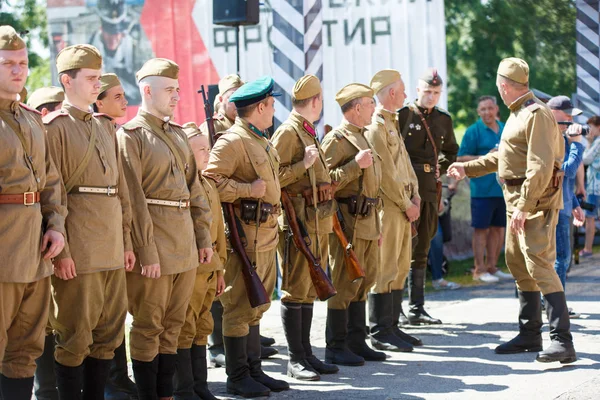 Novokuznetsk Russia 2019 Soldiers Russian German Army Reconstruction World War — Stock Photo, Image