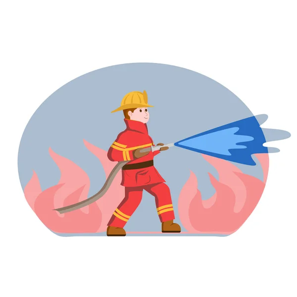 Pompier Combinaison Spéciale Rouge Éteint Incendie Illustration Vectorielle — Image vectorielle