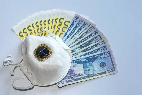 Kağıt paranın arka planında solunum cihazı