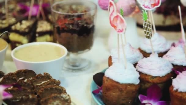 Барвисті торти в кейтерингу — стокове відео