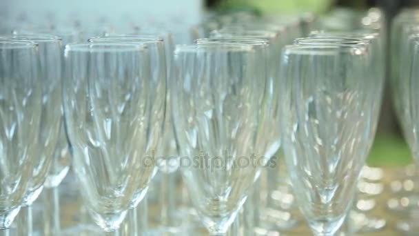 Sklenice šampaňského v restauraci — Stock video