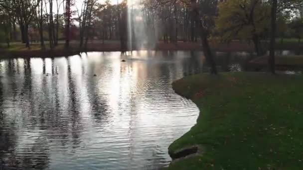 Castle with lake and fountain — Stock Video