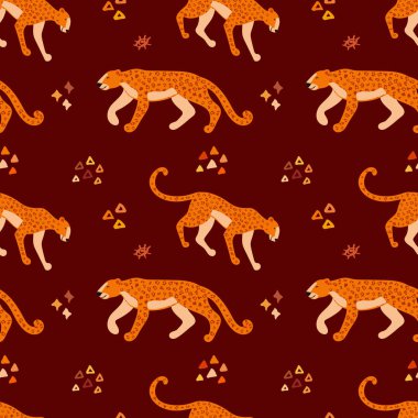 Jaguarlarla kusursuz çizilmiş vektör eli. Süslemeli l