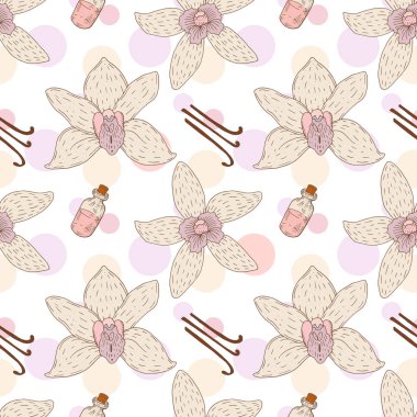 Vanilyalı. Vektör el, klasik, kusursuz desen çizmiş. Botanik.