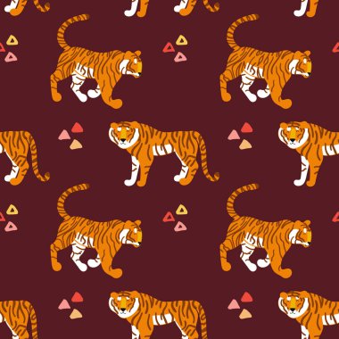 Kaplanlar. Vektör el kusursuz desen çizdi. Predat ile süsleme