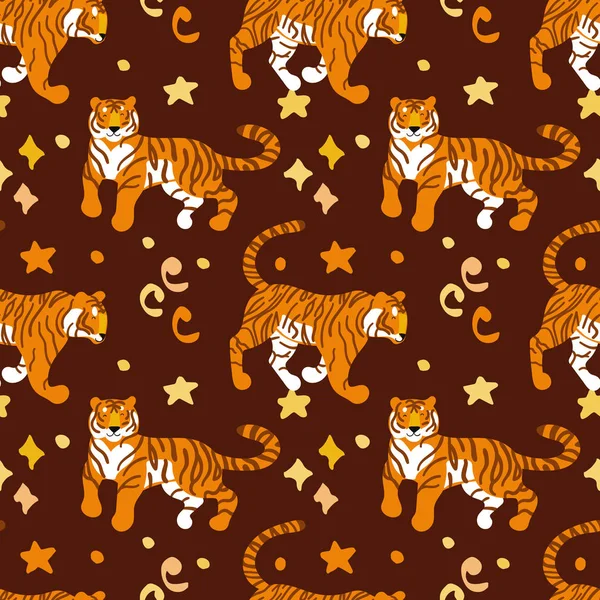 Kaplanlar. Vektör el kusursuz desen çizdi. Predat ile süsleme