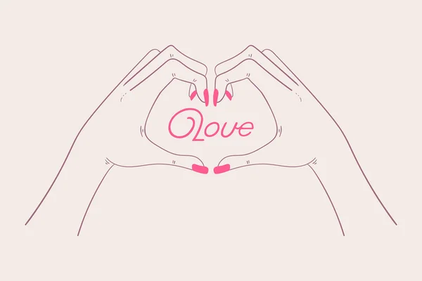 Eller kalbi gösteriyor. Taslak, çizgi sanatı, düz stil. Vektör Roman