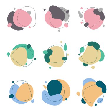 Soyut modern sıvı şekiller, pankartlar. Pastel renkler. Ve