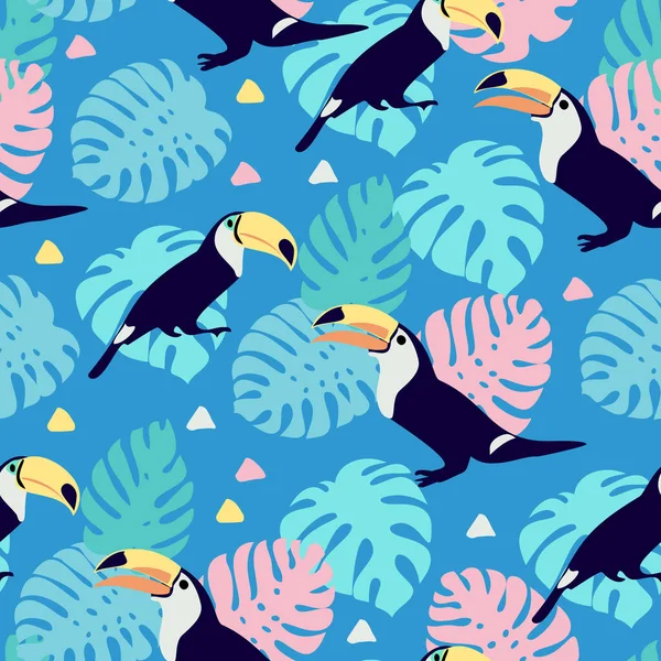 Tropical Pattern Toucans Summer Background Cute Birds Wallpaper — Stock Vector