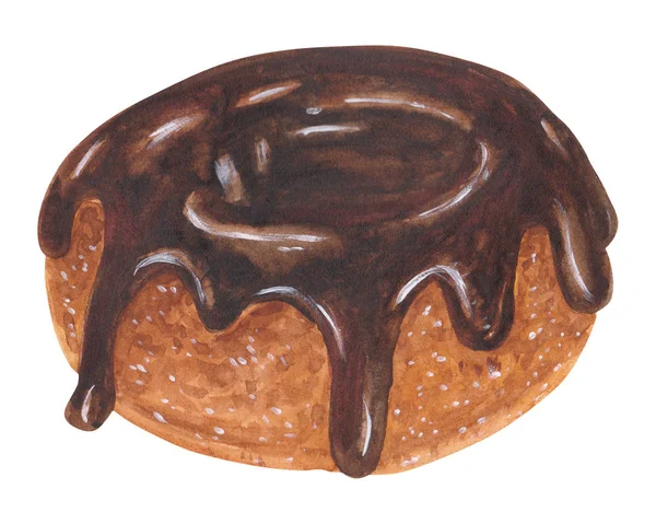 Акварельный Пончик Десерт Иллюстрация Выпечки Изолирована Белом Фоне Вкусная Еда — стоковое фото