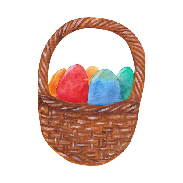 Kosz Akwarelowy Jajkami Ilustracja Wektor Dzień Wielkanocny — Wektor stockowy