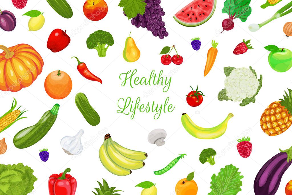 Fruits and vegetables background. Healthy food wallpaper.