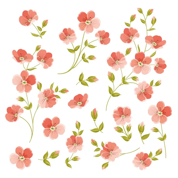 Set of Linen flowers elements. — Stock Vector