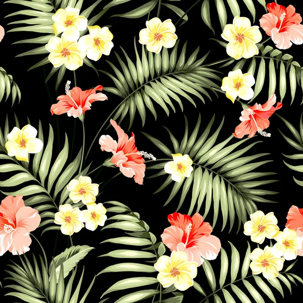 Tropische bloemen en jungle palmen. — Stockvector